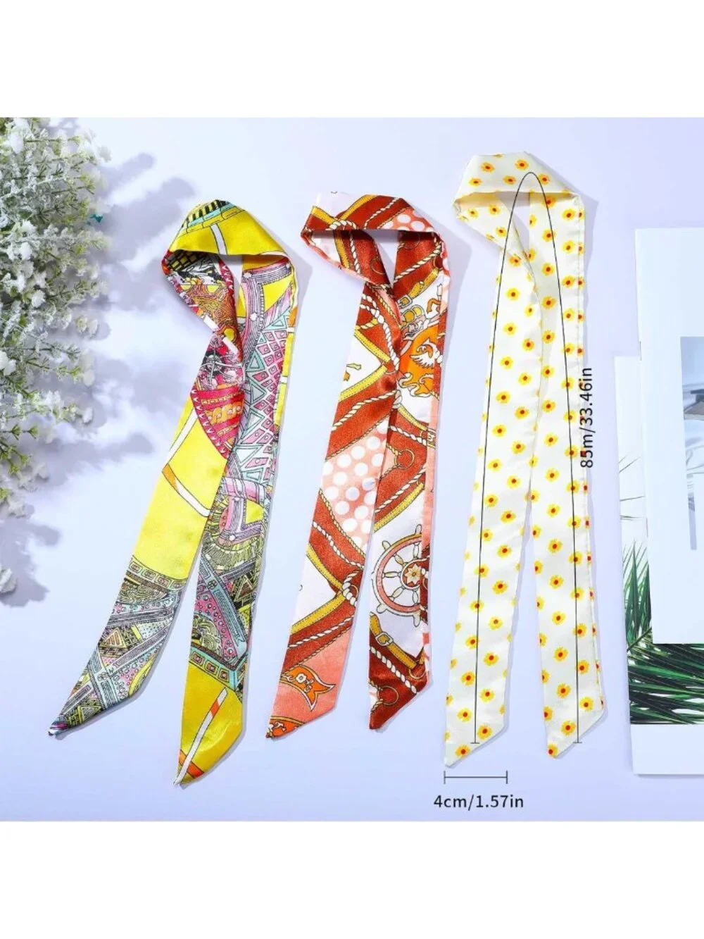 60 Pcs Women's Handbag Scarves | Satin Hair Purse Ribbons & Silk Headbands